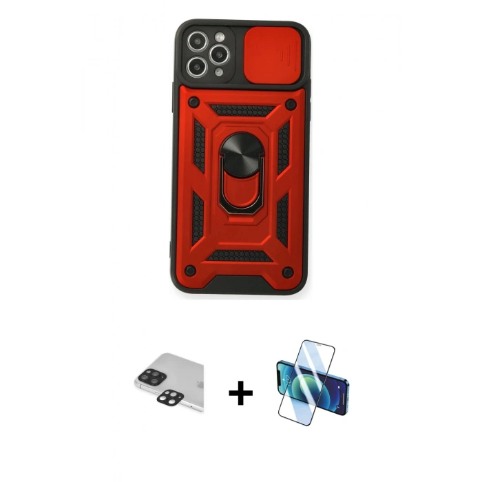 MARSİLYAN™- iPhone 11 Pro Max Kılıf Ahenk Klasik - Siyah 3D Antistatik Cam Ekran Koruyucu + Pers Alüminyum Kamera Lens - SH