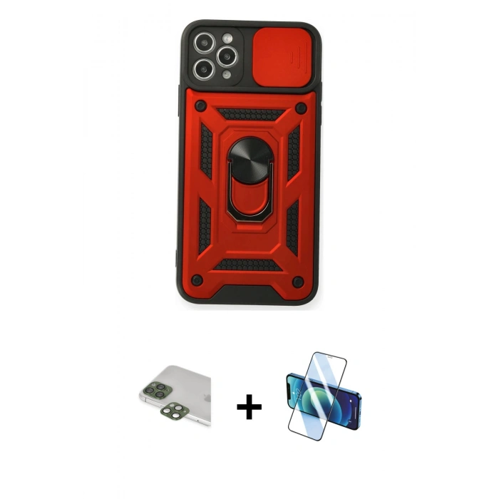 MARSİLYAN™- iPhone 11 Pro Max Kılıf Ahenk Klasik - Siyah 3D Antistatik Cam Ekran Koruyucu + Pers Alüminyum Kamera Lens - YL