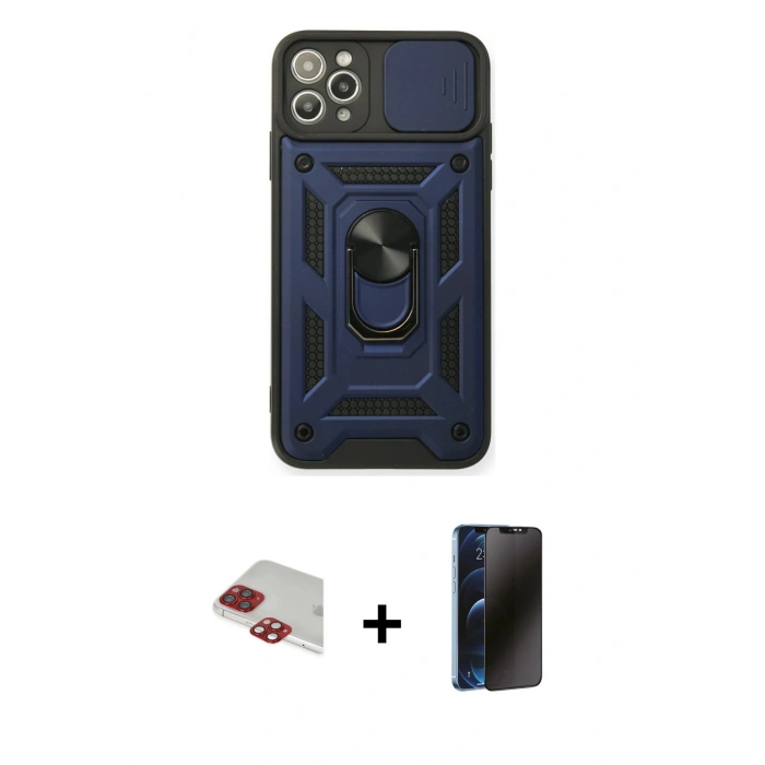 MARSİLYAN™- iPhone 11 Pro Max Kılıf Ahenk Klasik - Siyah 3D Antistatik Hayalet Cam Ekran Koruyucu + Pers Alüminyum Kamera Lens - KI