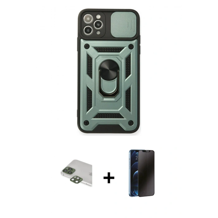 MARSİLYAN™- iPhone 11 Pro Max Kılıf Ahenk Klasik - Siyah 3D Antistatik Hayalet Cam Ekran Koruyucu + Pers Alüminyum Kamera Lens - YL