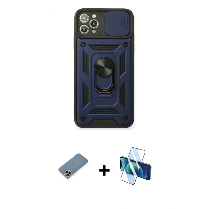 MARSİLYAN™- iPhone 11 Pro Max Kılıf Ahenk Klasik - Siyah 3D Antistatik Seramik Nano Ekran Koruyucu + Metal Kamera Lens Koruma Cam - GS