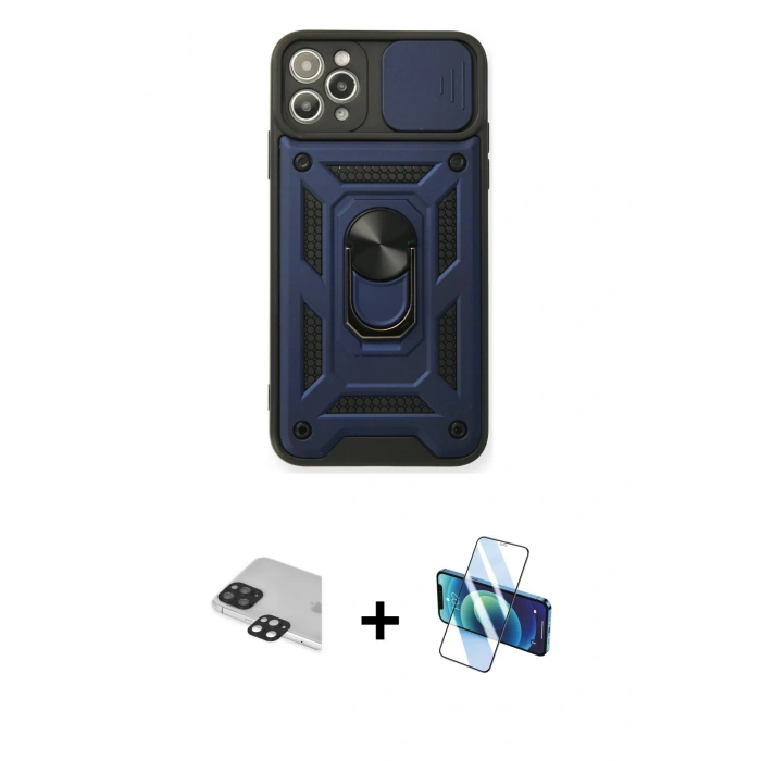 MARSİLYAN™- iPhone 11 Pro Max Kılıf Ahenk Klasik - Siyah 3D Antistatik Seramik Nano Ekran Koruyucu + Pers Alüminyum Kamera Lens - SH