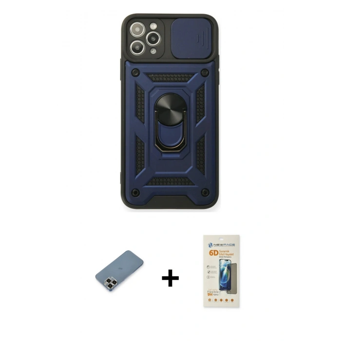 MARSİLYAN™- iPhone 11 Pro Max Kılıf Ahenk Klasik - Siyah 6D Mat Seramik Hayalet Nano Ekran Koruyucu + Metal Kamera Lens Koruma Cam - GD