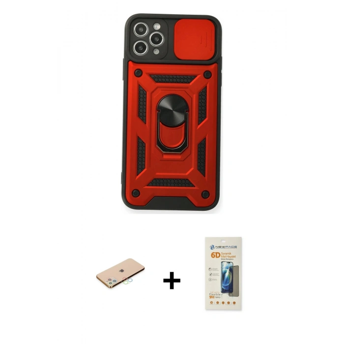 MARSİLYAN™- iPhone 11 Pro Max Kılıf Ahenk Klasik - Siyah 6D Mat Seramik Hayalet Nano Ekran Koruyucu + Renkli Kamera Lens Koruma Cam - MI