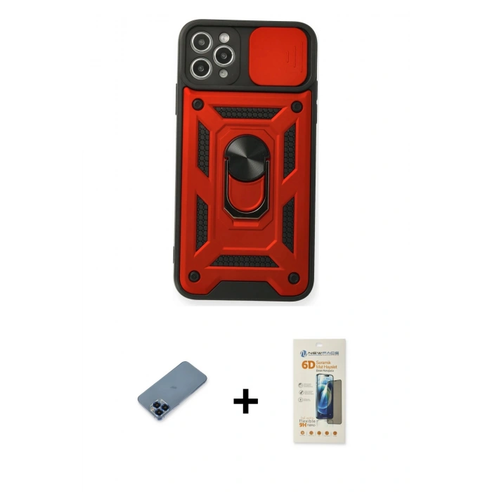 MARSİLYAN™- iPhone 11 Pro Max Kılıf Ahenk Klasik - Siyah 6D Mat Seramik Hayalet Nano Ekran Koruyucu + Metal Kamera Lens Koruma Cam - MI