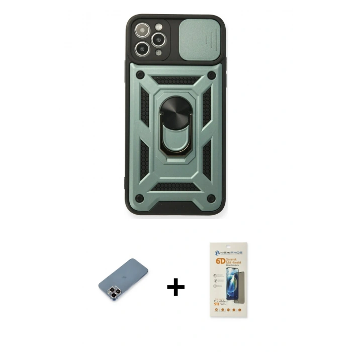 MARSİLYAN™- iPhone 11 Pro Max Kılıf Ahenk Klasik - Siyah 6D Mat Seramik Hayalet Nano Ekran Koruyucu + Metal Kamera Lens Koruma Cam - MR