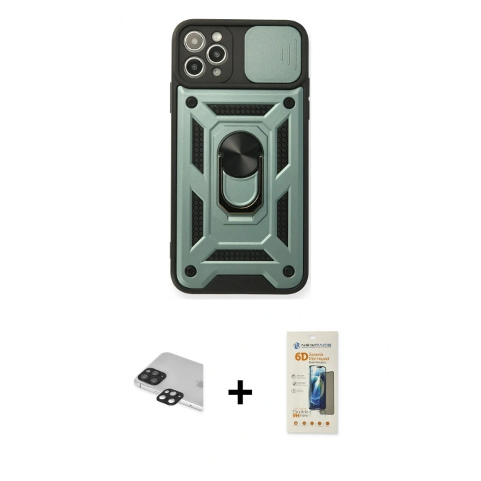 MARSİLYAN™- iPhone 11 Pro Max Kılıf Ahenk Klasik - Siyah 6D Mat Seramik Hayalet Nano Ekran Koruyucu + Pers Alüminyum Kamera Lens - SH