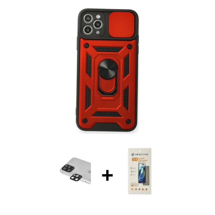 MARSİLYAN™- iPhone 11 Pro Max Kılıf Ahenk Klasik - Siyah 6D Mat Seramik Hayalet Nano Ekran Koruyucu + Pers Alüminyum Kamera Lens - SH