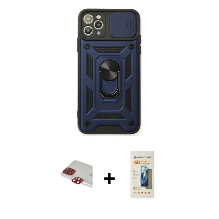 MARSİLYAN™- iPhone 11 Pro Max Kılıf Ahenk Klasik - Siyah 6D Mat Seramik Hayalet Nano Ekran Koruyucu + Pers Alüminyum Kamera Lens - KI