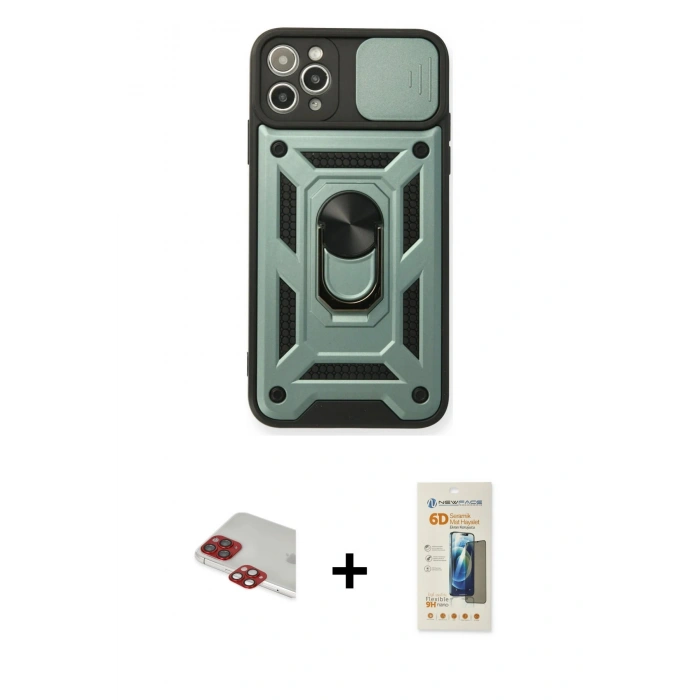 MARSİLYAN™- iPhone 11 Pro Max Kılıf Ahenk Klasik - Siyah 6D Mat Seramik Hayalet Nano Ekran Koruyucu + Pers Alüminyum Kamera Lens - KI