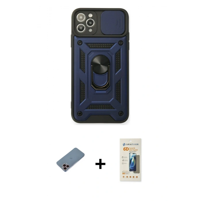 MARSİLYAN™- iPhone 11 Pro Max Kılıf Ahenk Klasik - Siyah 6D Mat Seramik Hayalet Nano Ekran Koruyucu + Shine Kamera Lens Koruma Cam - PE