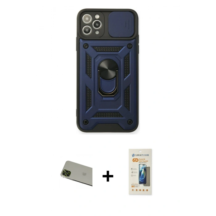 MARSİLYAN™- iPhone 11 Pro Max Kılıf Ahenk Klasik - Siyah 6D Mat Seramik Hayalet Nano Ekran Koruyucu + Rainbow Kamera Lens Koruma Cam - YL