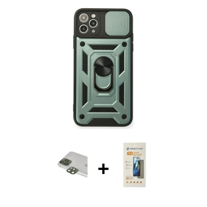 MARSİLYAN™- iPhone 11 Pro Max Kılıf Ahenk Klasik - Siyah 6D Mat Seramik Hayalet Nano Ekran Koruyucu + Pers Alüminyum Kamera Lens - YL