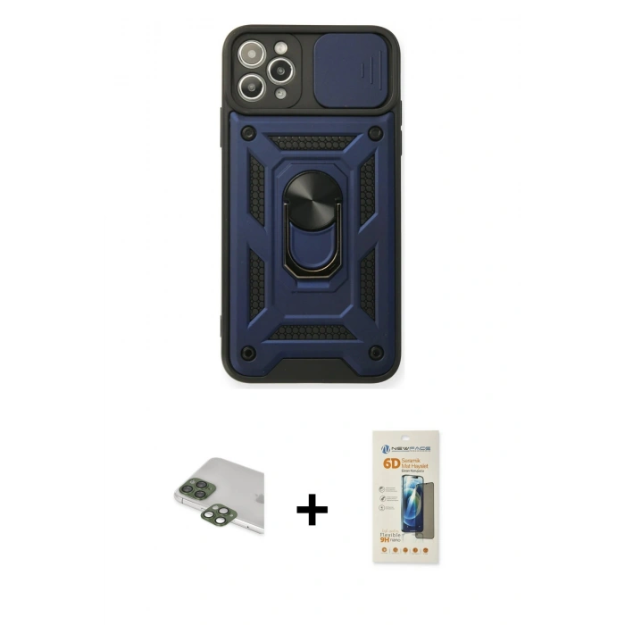 MARSİLYAN™- iPhone 11 Pro Max Kılıf Ahenk Klasik - Siyah 6D Mat Seramik Hayalet Nano Ekran Koruyucu + Pers Alüminyum Kamera Lens - YL