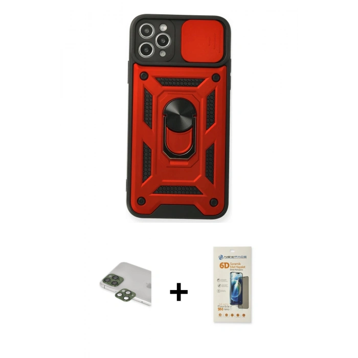 MARSİLYAN™- iPhone 11 Pro Max Kılıf Ahenk Klasik - Siyah 6D Mat Seramik Hayalet Nano Ekran Koruyucu + Pers Alüminyum Kamera Lens - YL