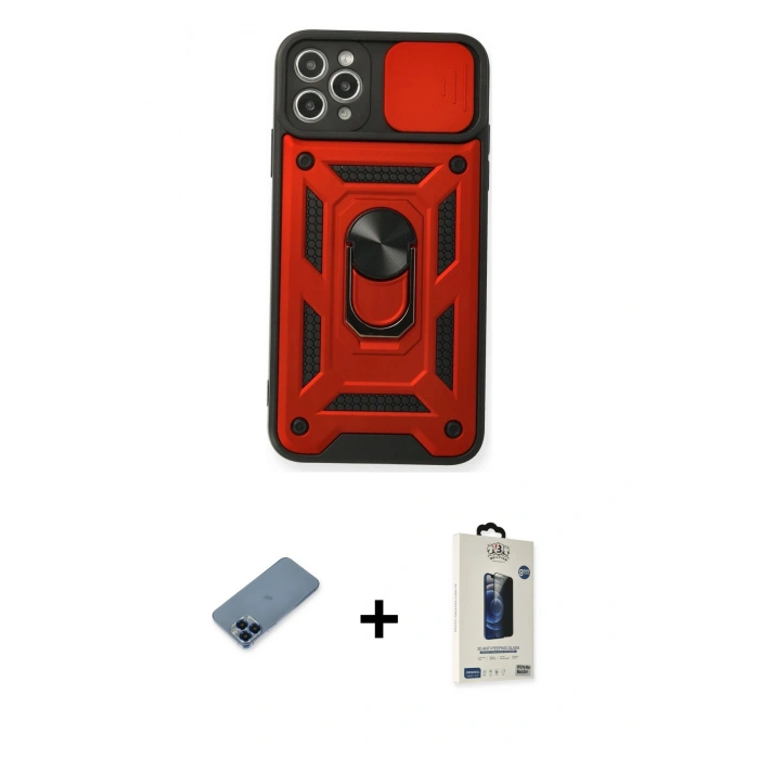 MARSİLYAN™- iPhone 11 Pro Max Kılıf Ahenk Klasik - Siyah Bilvis Hayalet Cam Ekran Koruyucu + Metal Kamera Lens Koruma Cam - MI