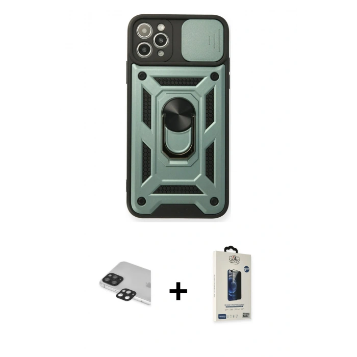 MARSİLYAN™- iPhone 11 Pro Max Kılıf Ahenk Klasik - Siyah Bilvis Hayalet Cam Ekran Koruyucu + Pers Alüminyum Kamera Lens - SH