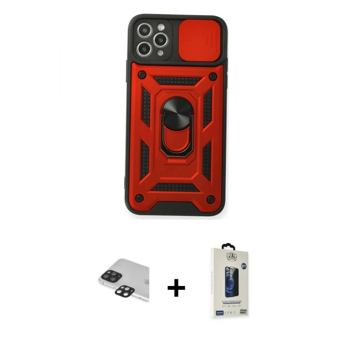 MARSİLYAN™- iPhone 11 Pro Max Kılıf Ahenk Klasik - Siyah Bilvis Hayalet Cam Ekran Koruyucu + Pers Alüminyum Kamera Lens - SH