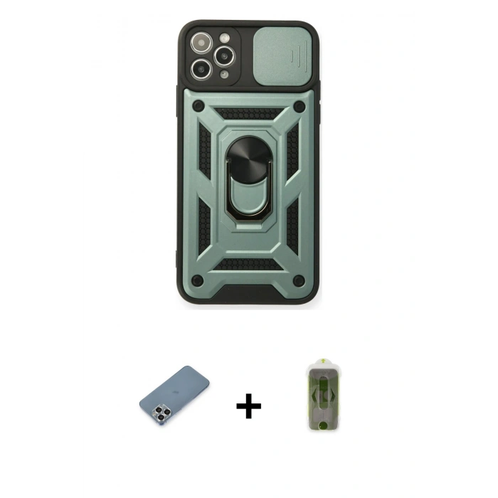 MARSİLYAN™- iPhone 11 Pro Max Kılıf Ahenk Klasik - Siyah Joko Magic 5D Hayalet Cam + Metal Kamera Lens Koruma Cam - GS