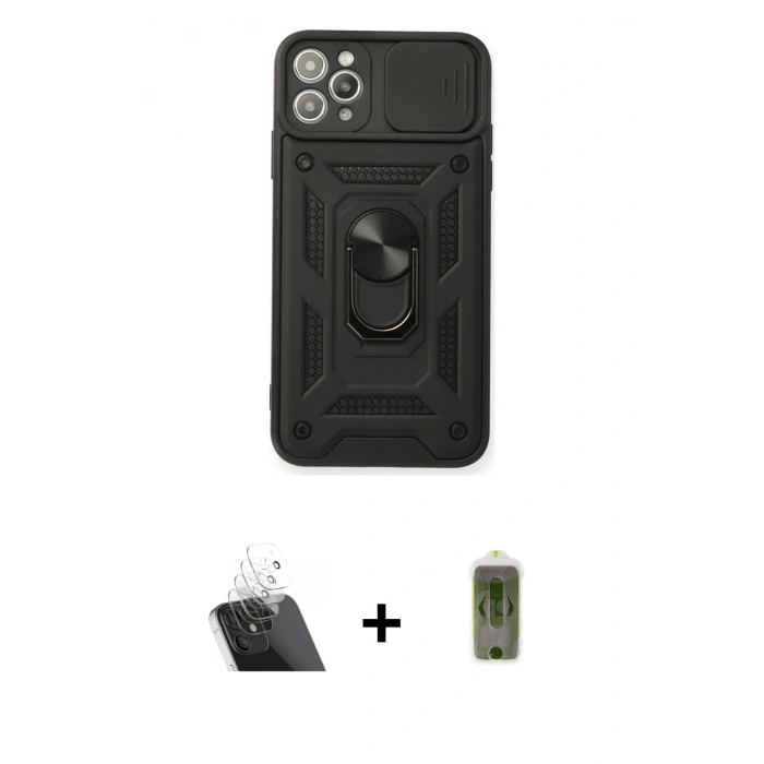 MARSİLYAN™- iPhone 11 Pro Max Kılıf Ahenk Klasik - Siyah Joko Magic 5D Hayalet Cam + Kamera Lens Koruma Cam - SF