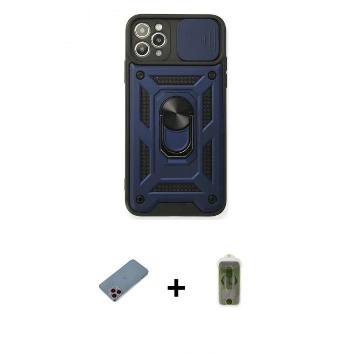 MARSİLYAN™- iPhone 11 Pro Max Kılıf Ahenk Klasik - Siyah Joko Magic 5D Hayalet Cam + Pembe Shine Kamera Lens Koruma Cam