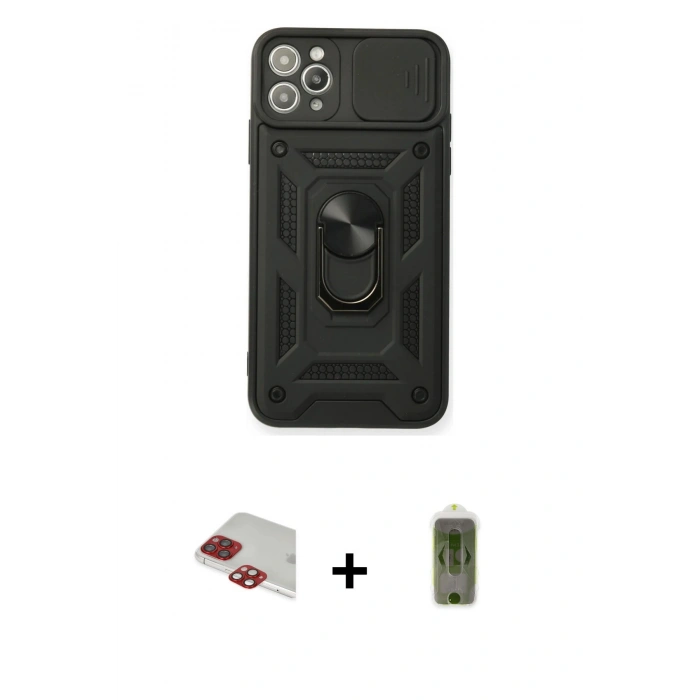 MARSİLYAN™- iPhone 11 Pro Max Kılıf Ahenk Klasik - Siyah Joko Magic 5D Hayalet Cam + Pers Alüminyum Kamera Lens - KI