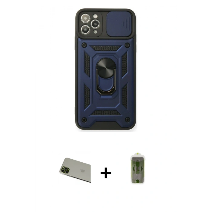 MARSİLYAN™- iPhone 11 Pro Max Kılıf Ahenk Klasik - Siyah Joko Magic 5D Hayalet Cam + Rainbow Kamera Lens Koruma Cam - YL