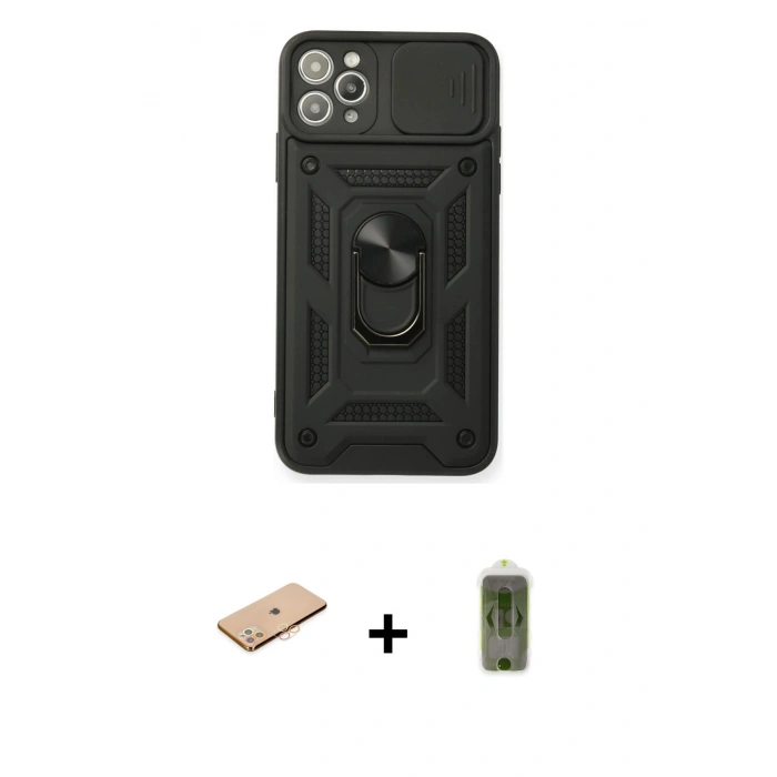 MARSİLYAN™- iPhone 11 Pro Max Kılıf Ahenk Klasik - Siyah Joko Magic 5D Hayalet Cam + Renkli Kamera Lens Koruma Cam - TU