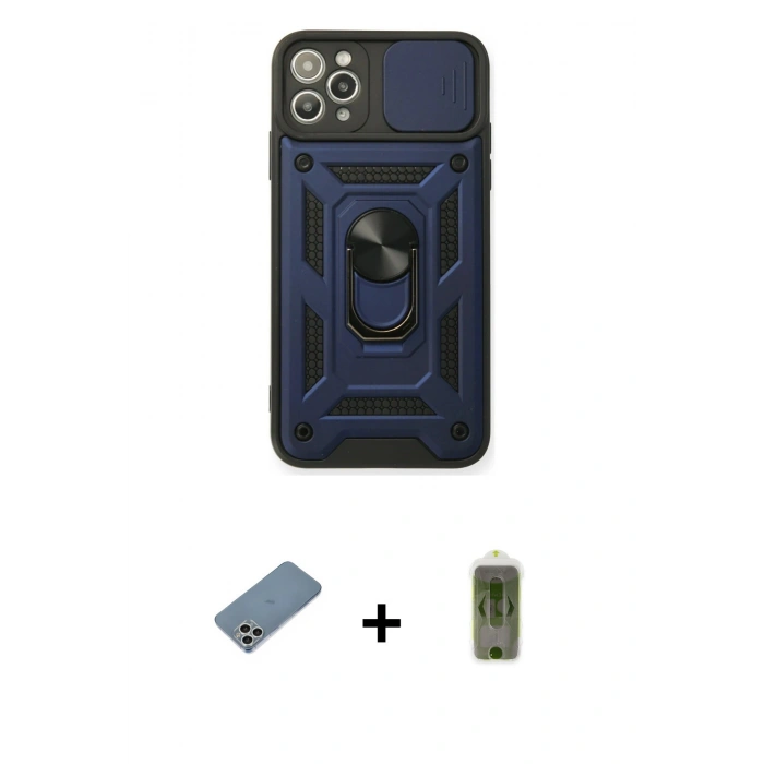 MARSİLYAN™- iPhone 11 Pro Max Kılıf Ahenk Klasik - Siyah Joko Magic 5D Hayalet Cam + Shine Kamera Lens Koruma Cam - GS