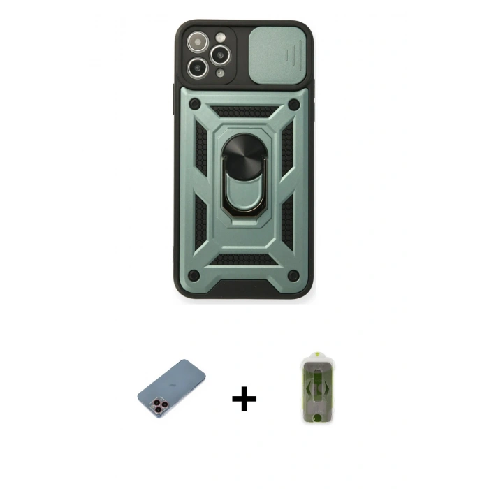 MARSİLYAN™- iPhone 11 Pro Max Kılıf Ahenk Klasik - Siyah Joko Magic 5D Hayalet Cam + Shine Kamera Lens Koruma Cam - PE