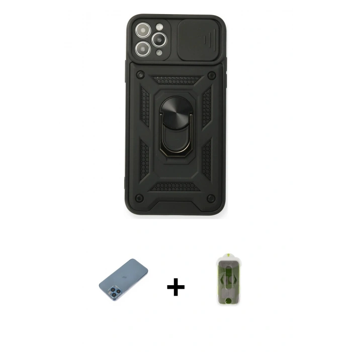 MARSİLYAN™- iPhone 11 Pro Max Kılıf Ahenk Klasik - Siyah Joko Magic 5D Hayalet Cam + Shine Kamera Lens Koruma Cam - MI