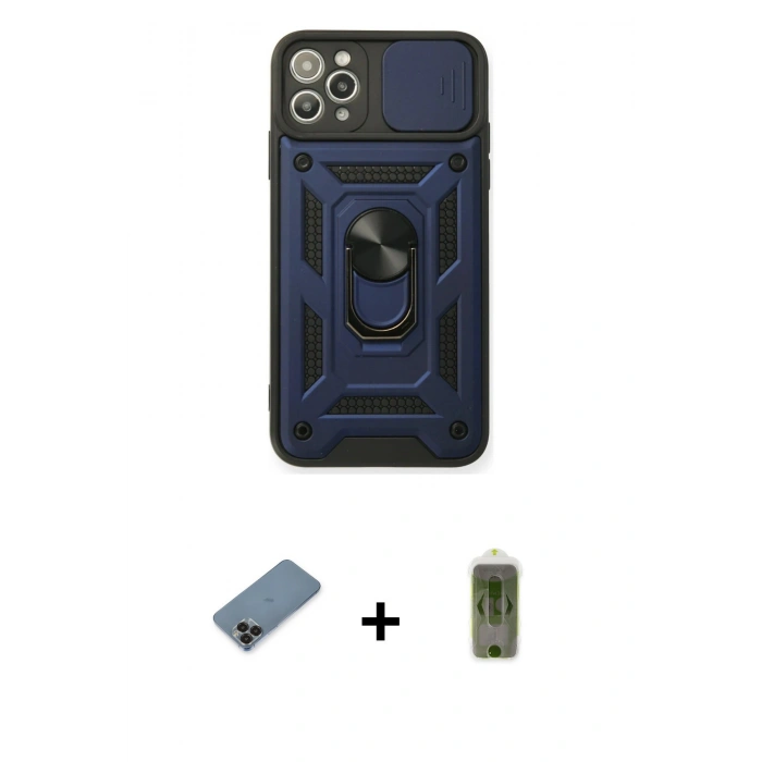 MARSİLYAN™- iPhone 11 Pro Max Kılıf Ahenk Klasik - Siyah Joko Magic 5D Hayalet Cam + Siyah Metal Kamera Lens Koruma Cam