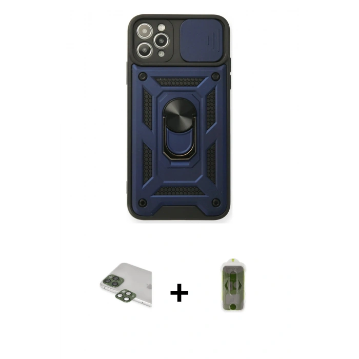 MARSİLYAN™- iPhone 11 Pro Max Kılıf Ahenk Klasik - Siyah Joko Magic 5D Hayalet Cam + Yeşil Pers Alüminyum Kamera Lens