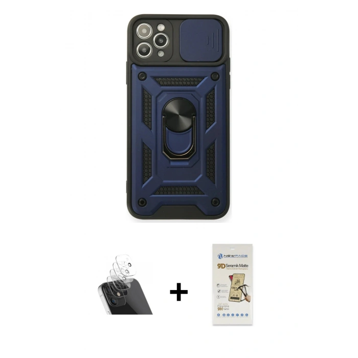 MARSİLYAN™- iPhone 11 Pro Max Kılıf Ahenk Klasik - Siyah Mat Seramik Nano Ekran Koruyucu + Kamera Lens Koruma Cam - SF
