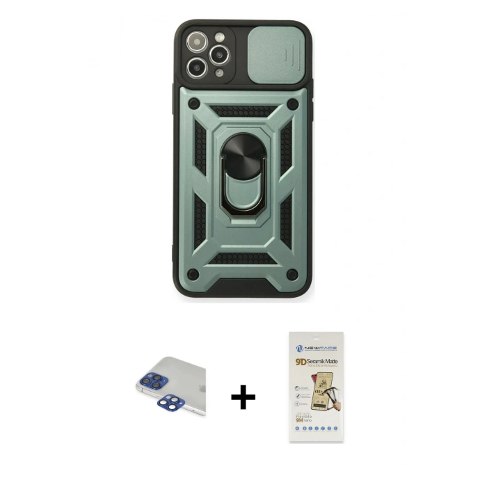 MARSİLYAN™- iPhone 11 Pro Max Kılıf Ahenk Klasik - Siyah Mat Seramik Nano Ekran Koruyucu + Pers Alüminyum Kamera Lens - LT