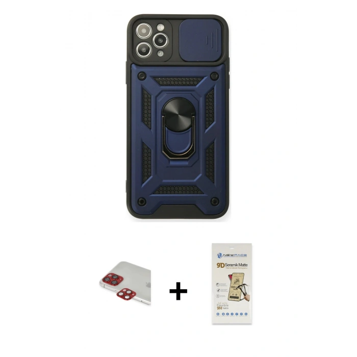 MARSİLYAN™- iPhone 11 Pro Max Kılıf Ahenk Klasik - Siyah Mat Seramik Nano Ekran Koruyucu + Pers Alüminyum Kamera Lens - KI