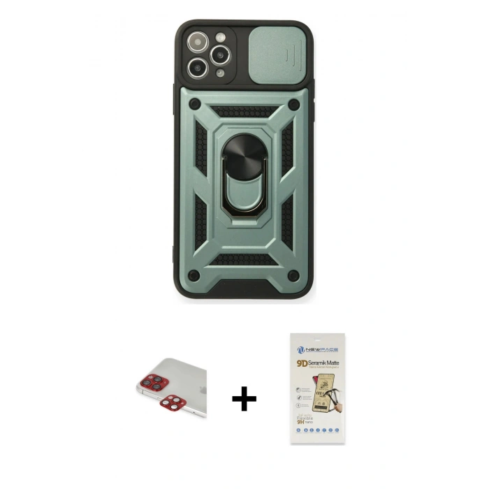 MARSİLYAN™- iPhone 11 Pro Max Kılıf Ahenk Klasik - Siyah Mat Seramik Nano Ekran Koruyucu + Pers Alüminyum Kamera Lens - KI