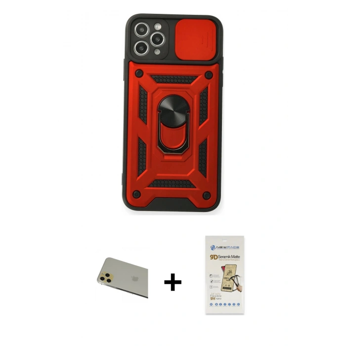 MARSİLYAN™- iPhone 11 Pro Max Kılıf Ahenk Klasik - Siyah Mat Seramik Nano Ekran Koruyucu + Rainbow Kamera Lens Koruma Cam - GD