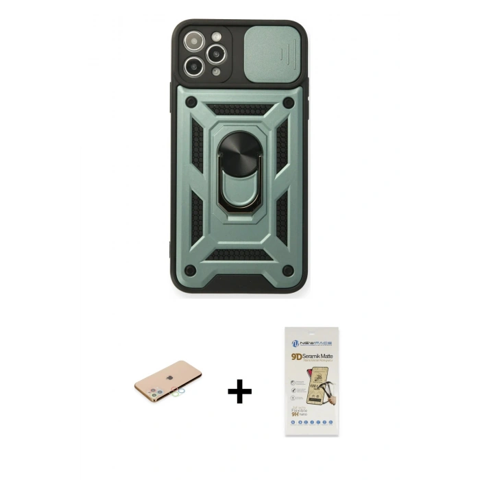 MARSİLYAN™- iPhone 11 Pro Max Kılıf Ahenk Klasik - Siyah Mat Seramik Nano Ekran Koruyucu + Renkli Kamera Lens Koruma Cam - MI