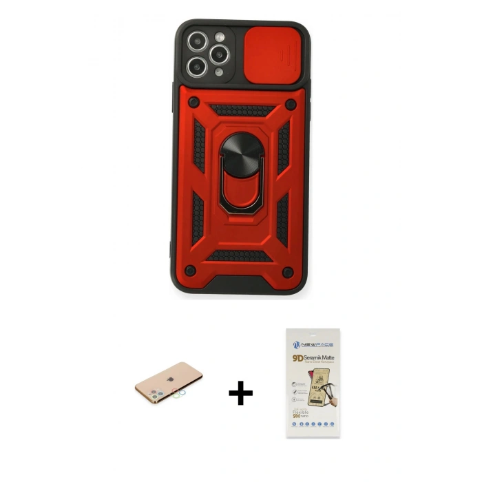 MARSİLYAN™- iPhone 11 Pro Max Kılıf Ahenk Klasik - Siyah Mat Seramik Nano Ekran Koruyucu + Renkli Kamera Lens Koruma Cam - MI