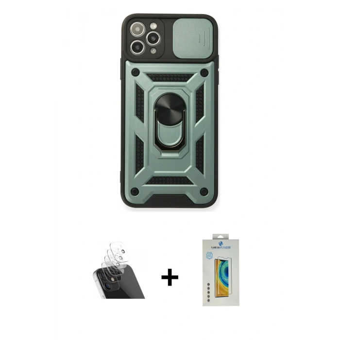 MARSİLYAN™- iPhone 11 Pro Max Kılıf Ahenk Klasik - Siyah Polymer Nano Ekran Koruyucu + Kamera Lens Koruma Cam - SF
