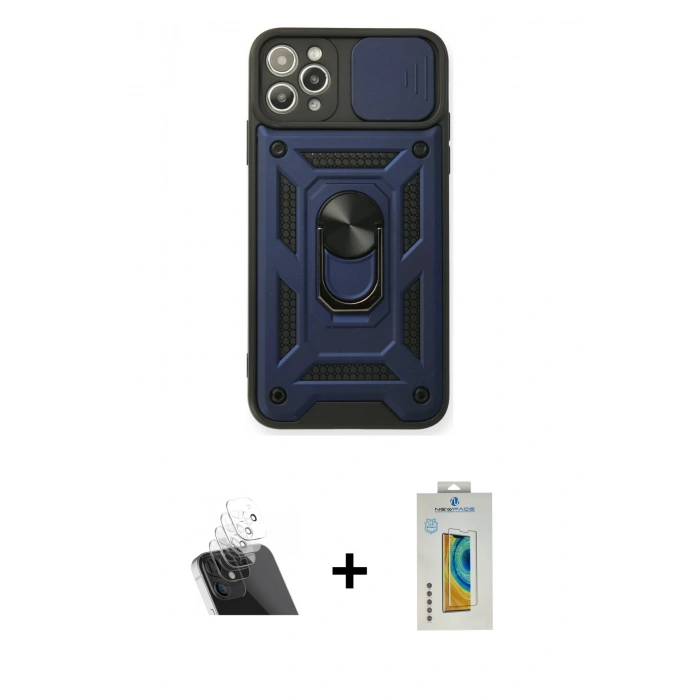 MARSİLYAN™- iPhone 11 Pro Max Kılıf Ahenk Klasik - Siyah Polymer Nano Ekran Koruyucu + Kamera Lens Koruma Cam - SF
