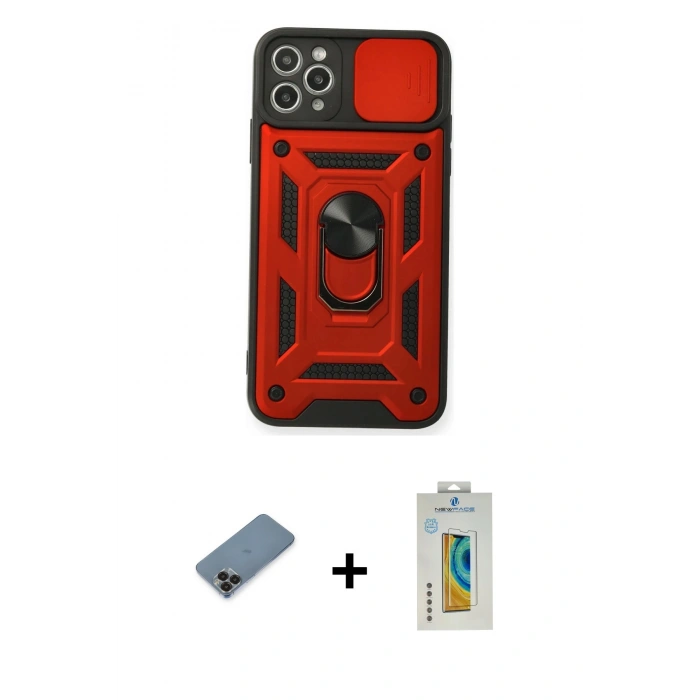 MARSİLYAN™- iPhone 11 Pro Max Kılıf Ahenk Klasik - Siyah Polymer Nano Ekran Koruyucu + Metal Kamera Lens Koruma Cam - SH