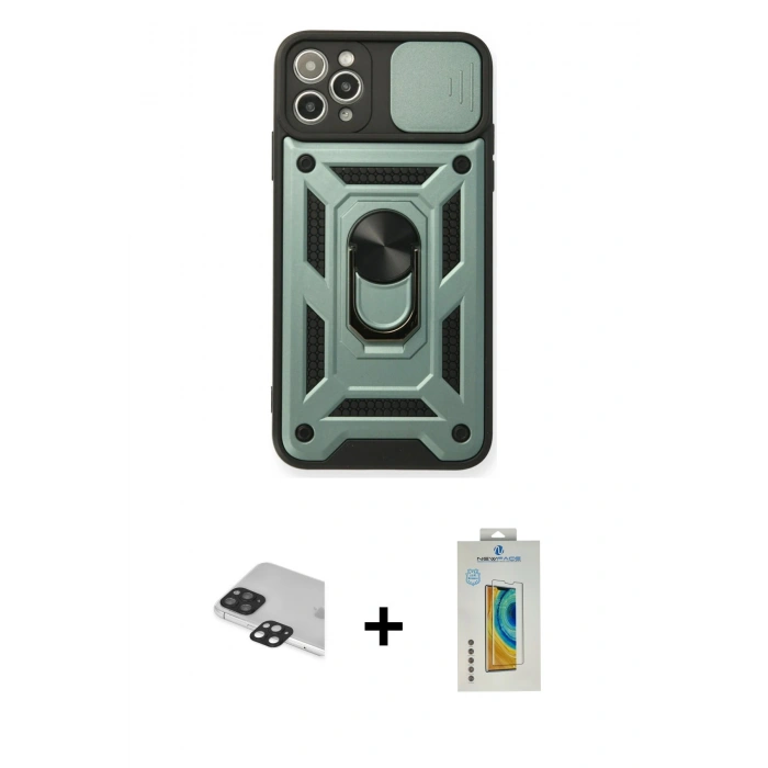 MARSİLYAN™- iPhone 11 Pro Max Kılıf Ahenk Klasik - Siyah Polymer Nano Ekran Koruyucu + Pers Alüminyum Kamera Lens - SH