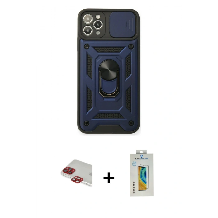 MARSİLYAN™- iPhone 11 Pro Max Kılıf Ahenk Klasik - Siyah Polymer Nano Ekran Koruyucu + Pers Alüminyum Kamera Lens - KI
