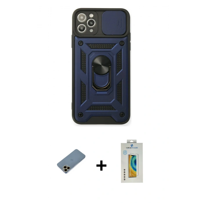 MARSİLYAN™- iPhone 11 Pro Max Kılıf Ahenk Klasik - Siyah Polymer Nano Ekran Koruyucu + Shine Kamera Lens Koruma Cam - GD