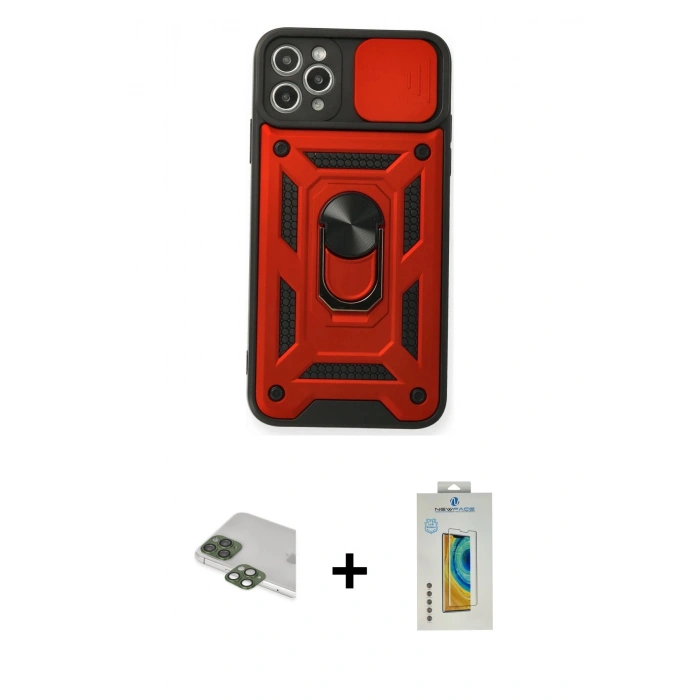 MARSİLYAN™- iPhone 11 Pro Max Kılıf Ahenk Klasik - Siyah Polymer Nano Ekran Koruyucu + Pers Alüminyum Kamera Lens - YL