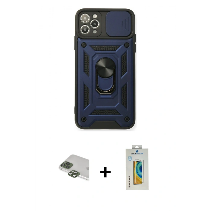 MARSİLYAN™- iPhone 11 Pro Max Kılıf Ahenk Klasik - Siyah Polymer Nano Ekran Koruyucu + Pers Alüminyum Kamera Lens - YL