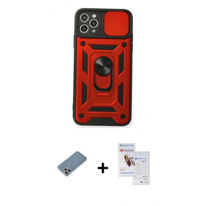 MARSİLYAN™- iPhone 11 Pro Max Kılıf Ahenk Klasik - Siyah Seramik Nano Ekran Koruyucu + Metal Kamera Lens Koruma Cam - GS