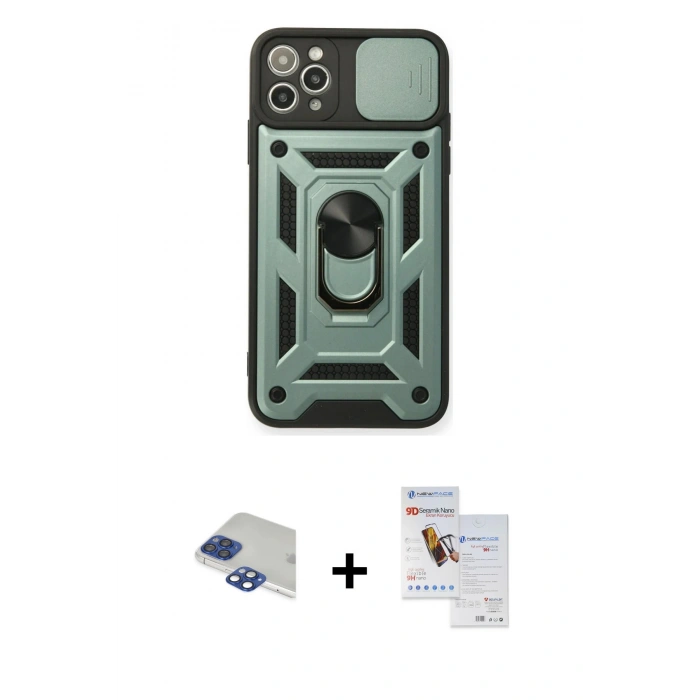 MARSİLYAN™- iPhone 11 Pro Max Kılıf Ahenk Klasik - Siyah Seramik Nano Ekran Koruyucu + Pers Alüminyum Kamera Lens - LT